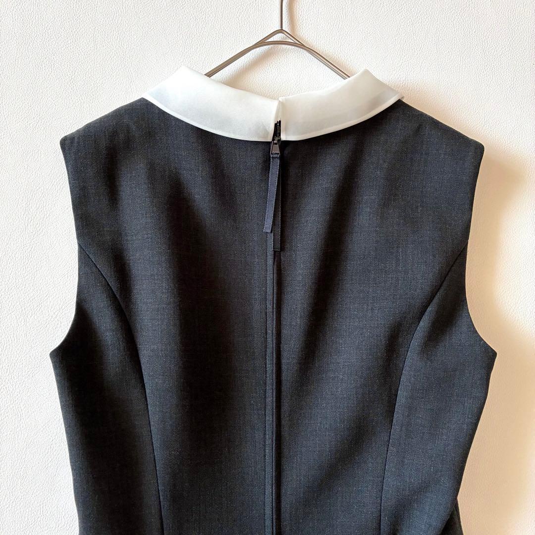 極美品✨定価14万　FOXEY　白襟ワンピース　Aライン　フレア　グレー　40