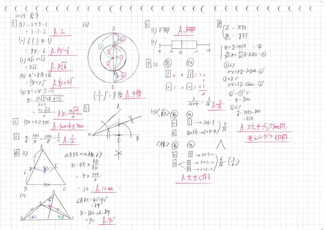 塾講師オリジナル数学解説 全問動画付 岩手 公立高校入試 2022～24 過去問
