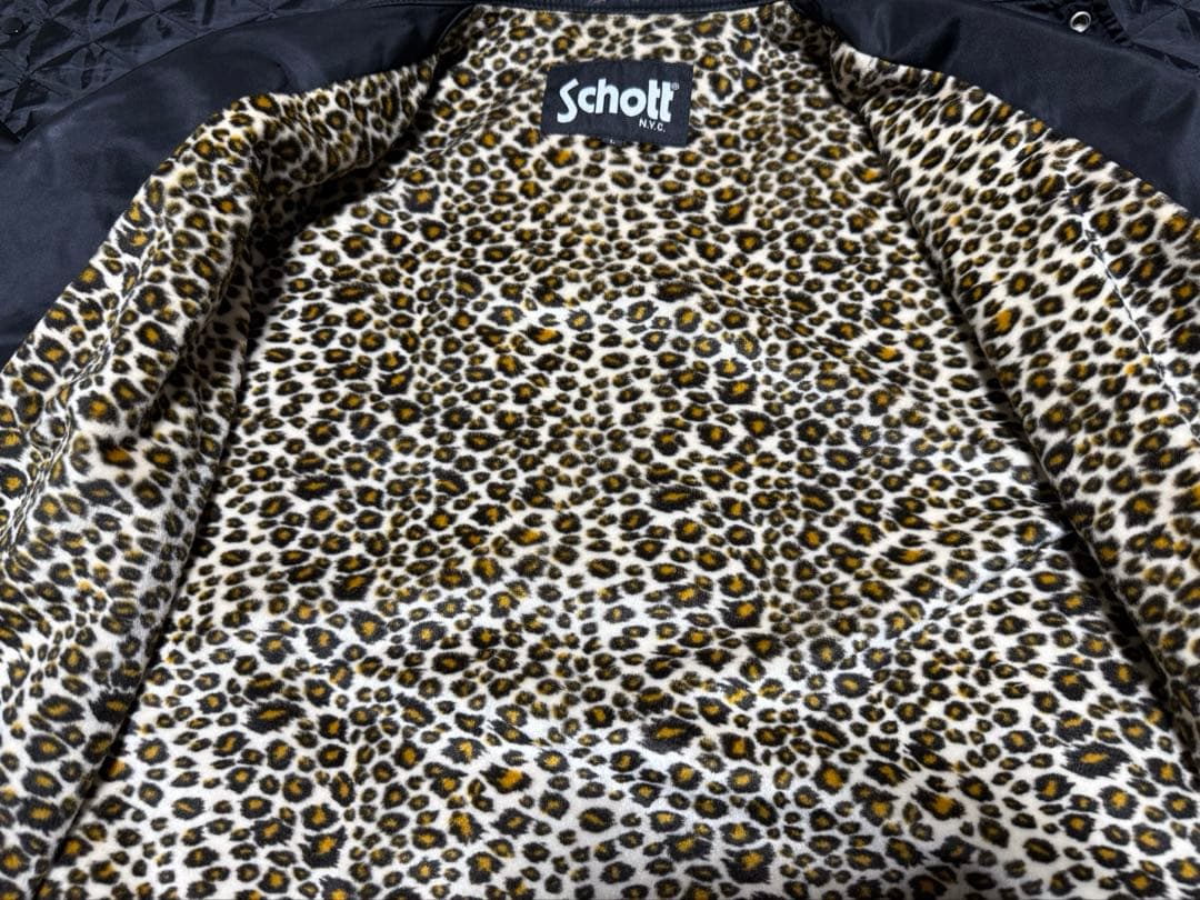 schott コーチジャケット L ショット ブラック レオパード