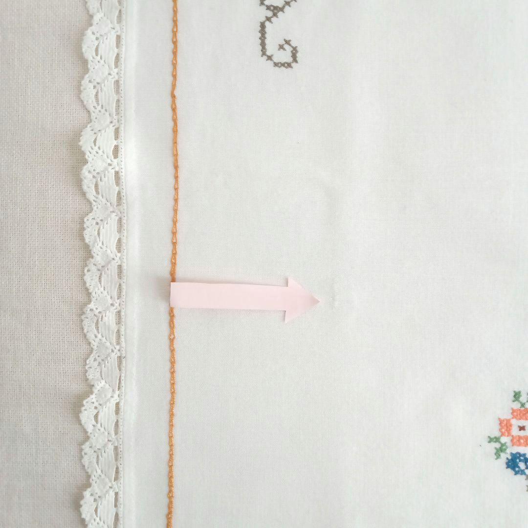 刺繍テーブルクロス／ふちレース／コットン／スウェーデン／北欧ヴィンテージ