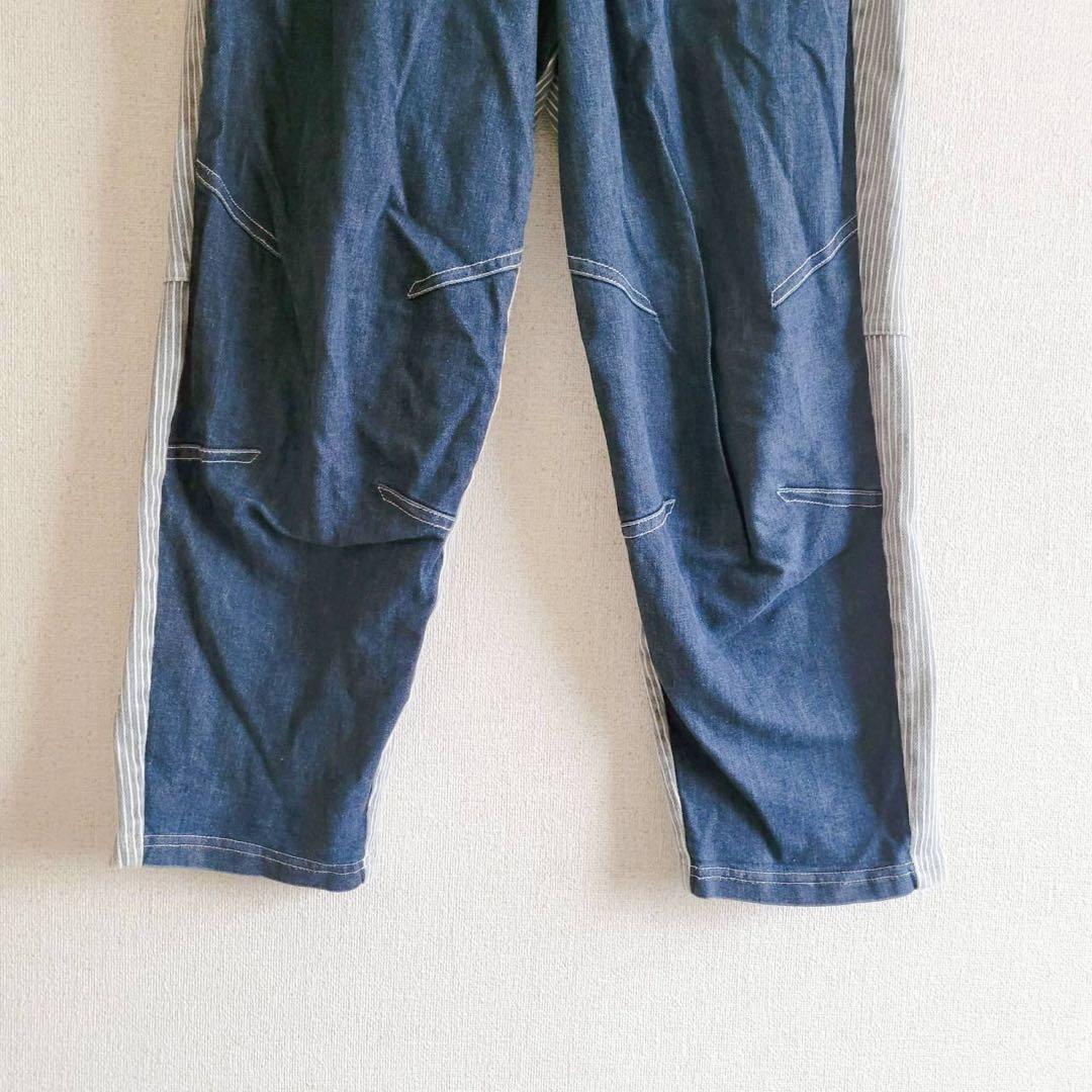 センソユニコ　イム　デニムパンツ　テーパード　前後切替　ブルー　ストライプ柄