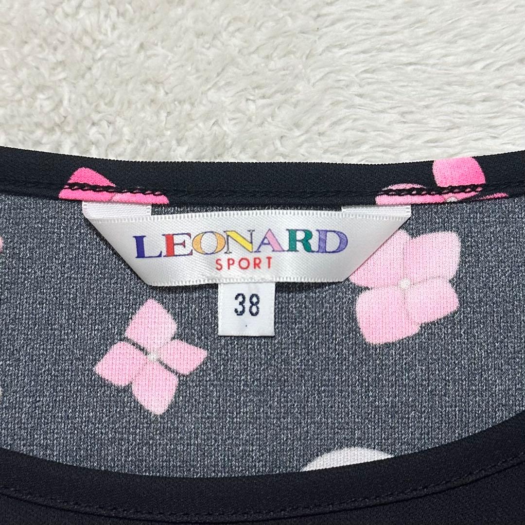 美品 LEONARD トリム 花柄 プリント 半袖 Tシャツ 38 ブラック