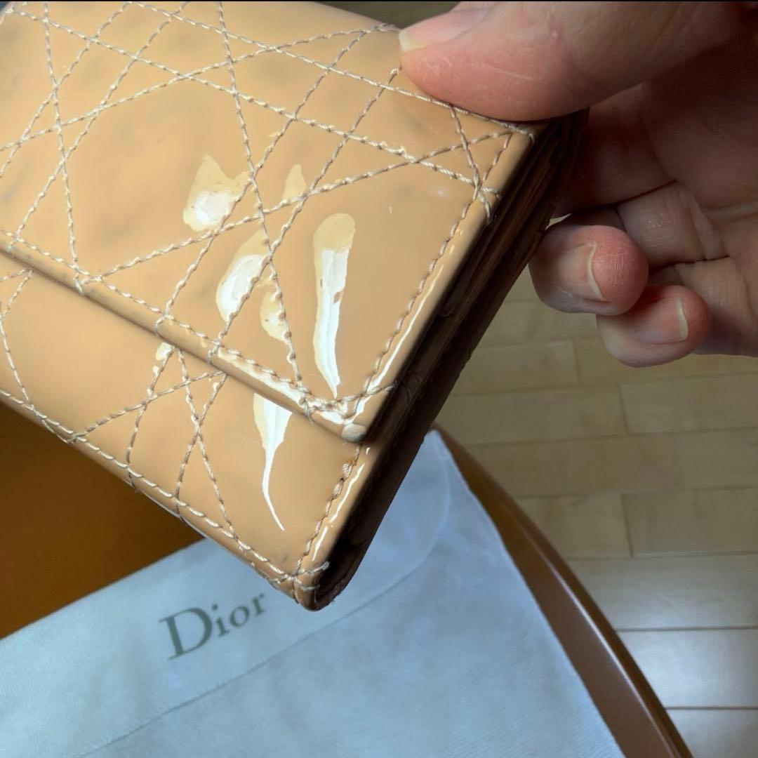 Dior ディオール ロータス ウォレット カナージュ パテント 財布 ベージュ